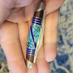 David Yellowhorse Navajo Handmade Buck Pocket Knife EUC,Turquoise/ Silver